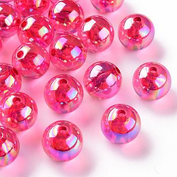 Transparent Acrylic Beads, AB Color Plated, Round, Fuchsia, 16x15mm, Hole: 2.8mm, about 220pcs/500g
