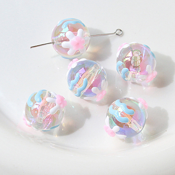 Transparent Acrylic Beads, Hand Painted Beads, Bumpy, Round, Flower, 16x15mm