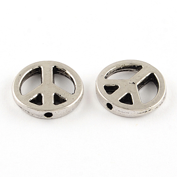Tibetan Style Alloy Beads, Cadmium Free & Lead Free, Peace Sign, Antique Silver, 13x2.5mm, Hole: 1mm, about 800pcs/1000g
