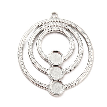 304 Stainless Steel Pendant Cabochon Settings, Triple Ring, Stainless Steel Color, Tray: 4mm, 29x25x1.5mm, Hole: 1.5mm