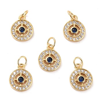 Brass Micro Pave Cubic Zirconia Pendants, Long-Lasting Plated, Cadmium Free & Lead Free, Flat Round, Real 18K Gold Plated, 12.5x10x2mm, Hole: 3.6mm
