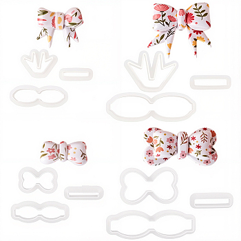 4 Sets 4 Styles Plastic Clay Pressed Molds, Clay Cutters, Clay Modeling Tools, for DIY Earring Making, Bowknot, White, 23~43x14~39mm