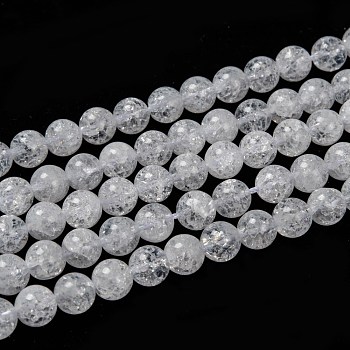 Natural Crackle Quartz Beads Strands, Round, 8mm, Hole: 1mm, about 45~48pcs/strand, 14.9 inch~15.1 inch