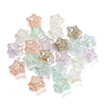 UV Plating Iridescent Acrylic Beads, with Glitter Powder, Star, Mixed Color, 19.5x20x11mm, Hole: 1.6mm