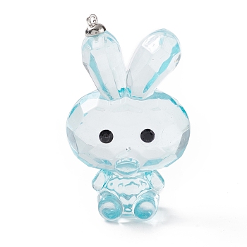 Transparent Acrylic Rhinestone Big Pendants, with Alloy Findings, Faceted, Rabbit, Sky Blue, 59.5x35.5x24mm, Hole: 1.6mm