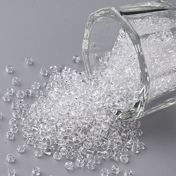 Glass Seed Beads, Transparent, Round, White, 12/0, 2mm, Hole: 1mm, about 30000 beads/pound