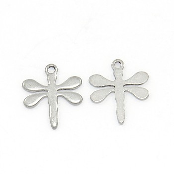 Trendy 201 Stainless Steel Dragonfly Pendants, Stainless Steel Color, 12x10.5x0.9mm, Hole: 1mm