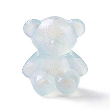Luminous Acrylic Beads, Glitter Beads, Glow in the Dark, Bear, Light Blue, 17.5x15x10.5mm, Hole: 3mm, about 370pcs/500g