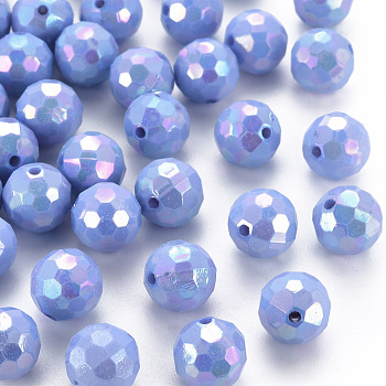 Opaque Acrylic Beads, Faceted, Dyed, AB Color, Round, Cornflower Blue, 12x11.5mm, Hole: 1.8mm, about 560pcs/500g