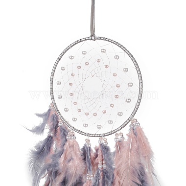 Iron Woven Web/Net with Feather Pendant Decorations(AJEW-B017-26)-2