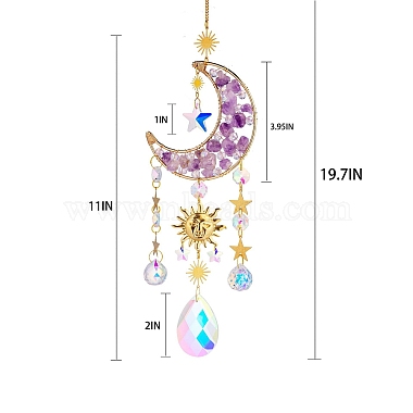 Pépites de verre et d'améthyste décorations pendentif lune(HJEW-PW0002-07B)-1