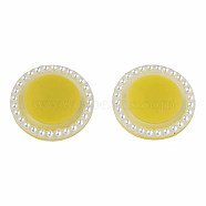 Acrylic Cabochons, with ABS Plastic Imitation Pearl Beads, Flat Round, Yellow, 21.5x6mm(KY-N015-132C)