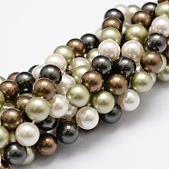 Shell Pearl Bead Strands, Grade A, Round, Dark Olive Green, 8mm, Hole: 1mm, about 49~52pcs/strand, 16 inch(X-BSHE-L017-18)