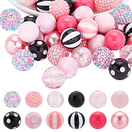 Elite 1 Set Acrylic Beads Set, Round, Pink, Pink: 19~20x18~19.5mm, Hole: 2~3mm, 50pcs/set(FIND-PH0007-04C)