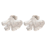 304 Stainless Steel Stud Earrings for Women, Ginkgo Leaf, Stainless Steel Color, 12x17mm(EJEW-E291-01P)