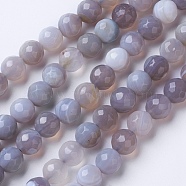 Natural Banded Agate Beads Strands, Dyed & Heated, Faceted, Grade A, Round, Silver, 8~8.5mm, Hole: 1.2mm, about 48pcs/strand, 15.1 inch(38.5cm)(X-G-G754-02-8mm)