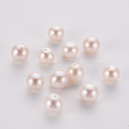 Natural Cultured Freshwater Pearl Beads, Round, Polished, Half Drilled, White, 8~8.5mm, Hole: 0.8mm(OB019)
