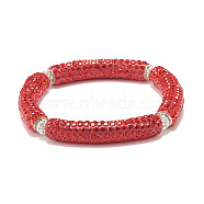 Bling Polymer Clay Rhinestone Curved Tube Beads Stretch Bracelet for Women, Light Siam, Inner Diameter: 2-3/8 inch(5.9cm)(BJEW-JB07490-04)
