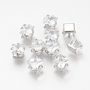 Cubic Zirconia Cabochons, with Iron Findings, Square, Platinum, 6x6x5mm, Bottom: 4.5x4.5mm(ZIRC-T003-21P)