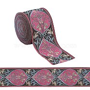 Embroidery Polyester Ribbons, Jacquard Ribbon, Garment Accessories, Floral Pattern, Medium Violet Red, 2-3/8~2-1/2 inch(60~65mm), about 7.66 Yards(7m)/Roll(OCOR-WH0073-47A-01)