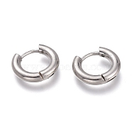 201 Stainless Steel Huggie Hoop Earrings, with 304 Stainless Steel Pin, Hypoallergenic Earrings, Ring, Stainless Steel Color, 14.5x3mm, 9 Gauge, Pin: 1mm(EJEW-O095-05-01)