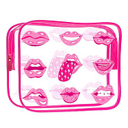 Transparent PVC Cosmetic Pouches, Waterproof Clutch Bag, Toilet Bag for Women, Hot Pink, Lip, 20x15x5.5cm(ABAG-D008-02A)