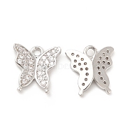 Brass Micro Pave Cubic Zirconia Charms, Butterfly Charm, Clear, 12.5x12.5x2.5mm, Hole: 1.8mm(KK-E071-09P)
