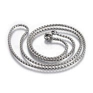 304 Stainless Steel Box Chain Necklaces, with Lobster Claw Clasps, Stainless Steel Color, 19.6 inch(50cm), 2.0mm(NJEW-O110-05B-P)