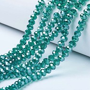 Electroplate Glass Beads Strands, Pearl Luster Plated, Faceted, Rondelle, Dark Cyan, 8x6mm, Hole: 1mm, about 72pcs/strand, 16.14 inch(41cm)(X1-EGLA-A034-T8mm-A18)