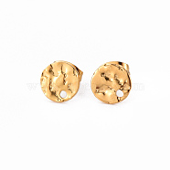 304 Stainless Steel Stud Earring Findings, with Earring Backs, Flat Round, Real 18K Gold Plated, 8mm, Hole: 1.5mm, Pin: 0.8mm(STAS-T052-38A-G)