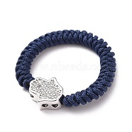 Nylon Thread Cord Braided Rings, with Brass Micro Pave Clear Cubic Zirconia Beads, Hamsa Hand/Hand of Fatima/Hand of Miriam, Platinum, Prussian Blue, US Size 8(18.1mm)(RJEW-JR00310-03)