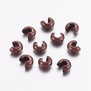 Brass Crimp Beads Covers, Nickel Free, Red Copper Color, Size: About 4mm In Diameter, Hole: 1.5~1.8mm(KK-H290-NFR-NF)