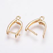 Brass Hoop Earring Findings with Latch Back Closure, Real 18K Gold Plated, 19.5x13x3mm, Hole: 1.5mm, Pin: 1mm(ZIRC-F052-29G)