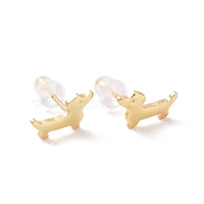 Brass Dog Stud Earrings for Women, Cadmium Free & Lead Free, Golden, 6x10mm, Pin: 0.9mm(KK-A166-05G)