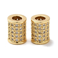 Rack Plating Brass Cubic Zirconia Beads, Long-Lasting Plated, Lead Free & Cadmium Free, Real 18K Gold Plated, Column, White, 10x7.5mm, Hole: 3.8mm(KK-K349-07G-02)