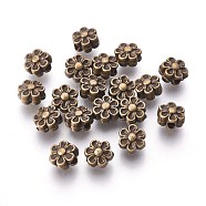 Tibetan Style Beads, Zinc Alloy, Lead Free & Cadmium Free, Antique Bronze Color, Lovely Flower, Great for Mother's Day Gifts making, Size: about 6.5mm in diameter, 4.5mm thick, hole: 1mm(MLF0252Y)