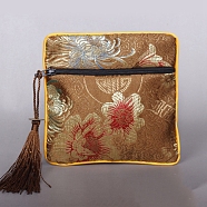 Square Chinese Style Cloth Tassel Bags, with Zipper, for Bracelet, Necklace, Peru, 11.5x11.5cm(PW-WG62144-04)