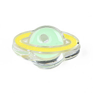 Transparent Acrylic Enamel Beads, Planet, Aquamarine, 16.5x27.5x9mm, Hole: 3.5mm(OACR-N130-022-03)