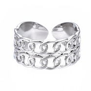 304 Stainless Steel Curb Chain Open Cuff Ring, Chunky Hollow Ring for Women, Stainless Steel Color, US Size 8(18.1mm)(RJEW-T023-16P)
