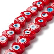Handmade Evil Eye Lampwork Beads, Heart, Red, 14.5~15x15.5~16x6.5~7.5mm, Hole: 1~1.6mm, about 25pcs/strand, 14.02~13.66 inch(34.7~35.6cm)(LAMP-F021-02E)