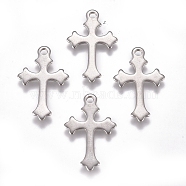 201 Stainless Steel Pendants, Laser Cut, Cross, Stainless Steel Color, 18x11.5x0.8mm, Hole: 1.4mm(STAS-G227-10P)