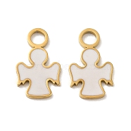 Ion Plating(IP) 316L Surgical Stainless Steel Charms, with Enamel, Real 18K Gold Plated, Angel Charm, White, 14x8x1mm, Hole: 2.5mm(STAS-D035-12G)