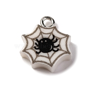 Halloween Theme Opaque Resin Pendants, with Platinum Plated Iron Loops, Spider, 15x14x4.5mm, Hole: 2mm(RESI-D075-01K)