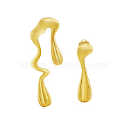 304 Stainless Steel Stud Earrings, Teardrop Asymmetrical Earrings, Real 18K Gold Plated, 38x13mm and 28x8mm(II9103-1)