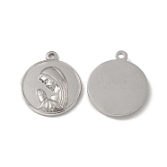 201 Stainless Steel Pendants, Flat Round with Nun Charm, Stainless Steel Color, 23.5x20x3mm, Hole: 2mm(STAS-J401-VC622)