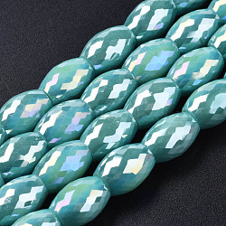 Electroplate Glass Beads Strands, AB Color Plated, Faceted, Oval, Light Sea Green, 11x8mm, Hole: 1.2mm, about 60pcs/strand, 26.38 inch(67cm)(EGLA-S194-15A-A09)