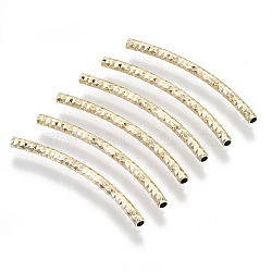 Brass Curved Tube Beads, Curved Tube Noodle Beads, Fancy Cut, Nickel Free, Real 18K Gold Plated, 30x2mm, Hole: 1.2mm(X-KK-R112-033B-NF)