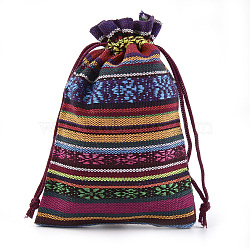 Polycotton(Polyester Cotton) Packing Pouches Drawstring Bags, with Printed, Ethnic Style, Colorful, 13.1~14.5x9.5~10cm(X-ABAG-S004-08C-10x14)