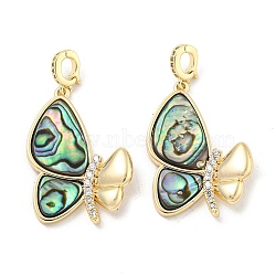 Brass Micro Pave Clear Cubic Zirconia Pendants, with Paua Shell, Butterfly Charms, Real 18K Gold Plated, 27.5x19x4mm, Hole: 4x3mm(KK-L211-019G-02)