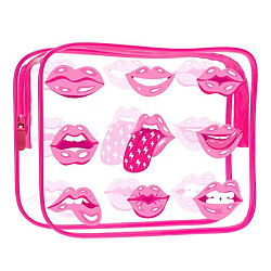 Transparent PVC Cosmetic Pouches, Waterproof Clutch Bag, Toilet Bag for Women, Hot Pink, Lip, 20x15x5.5cm(ABAG-D008-02A)